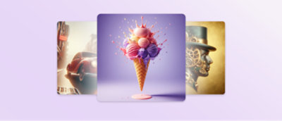 Osrednja slika živahne sladoledne lučke s pisanimi kepicami na vijoličnem ozadju