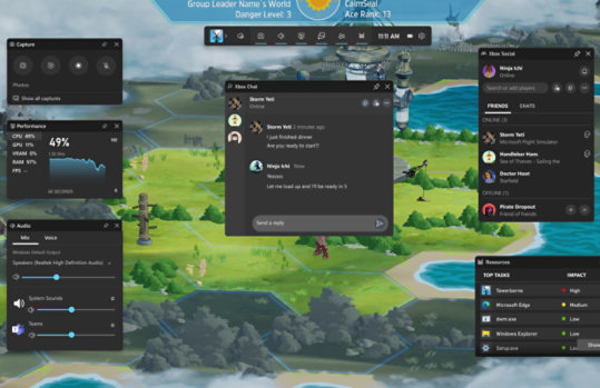 Una schermata di gioco con diversi componenti di Game Bar