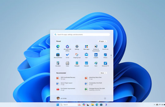 Menu Démarrer de Windows 11 avec applications et fichiers épinglés et recommandés