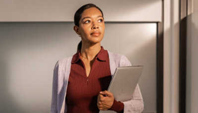 A person holding a tablet