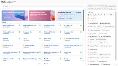 다양한 모델을 보여 주는 모델 카탈로그의 창