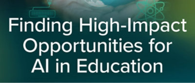 一个标志的特写，上面写着“寻找教育领域中的 AI 的高效机会”。
