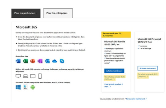 Écran montrant l’étape 1 de la façon de s’abonner à Microsoft 365.