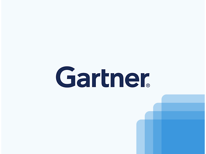 Een blauw en wit logo van Gartner.