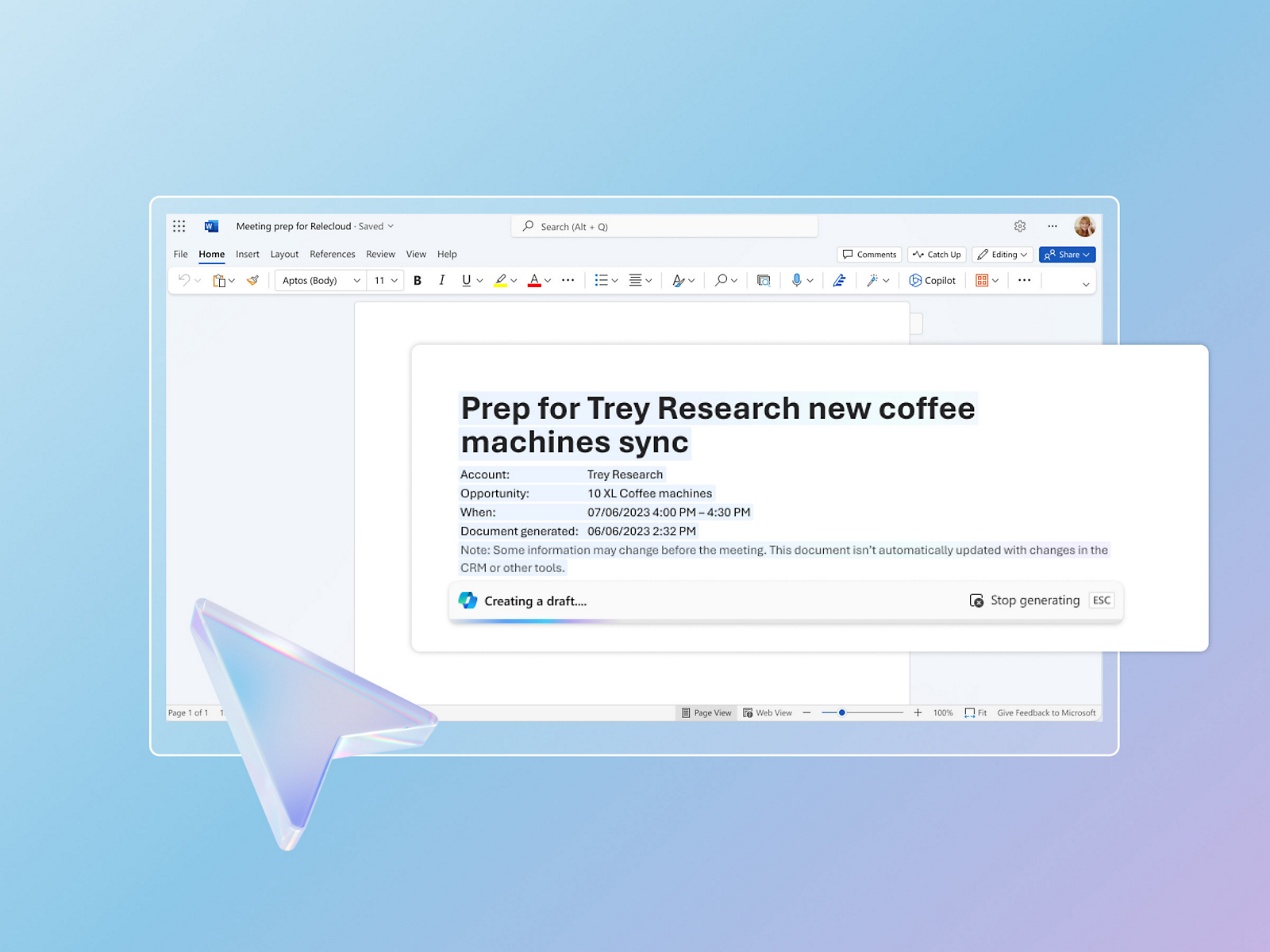 Ein Screenshot eines Bildschirms mit der Meldung „prep for research new coffee machines syncing“.