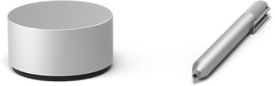 Surface ペンの隣に置かれている Surface Dial