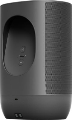 Angled rear view of a Sonos Move speaker in Black.
