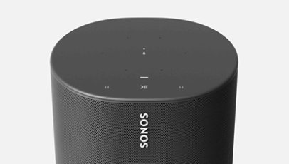 Angled front view of Sonos Move in black.