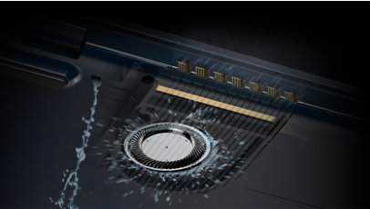 Image of a fan deflecting water.