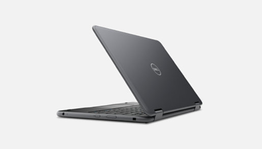 Dell Latitude 3190 2-in-1 laptop from the back facing the left.