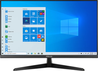 Front view of Asus VP247HAE Full HD 23.6 Eye Care Monitor with Windows 10 on screen.