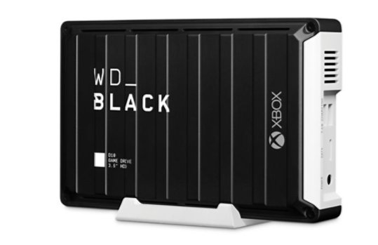 Front left-facing view of Western Digital WD_Black D10 Game Drive for Xbox One 12TB