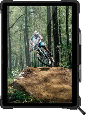 Front view of the U A G Plasma Surface Pro 8 Case with Hand and Shoulder Strap in Ice.