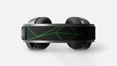 Top down view of Arctis 9 X headband with green design.