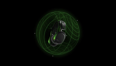 Floating Arctis 9 X headset inside a green wireless field.
