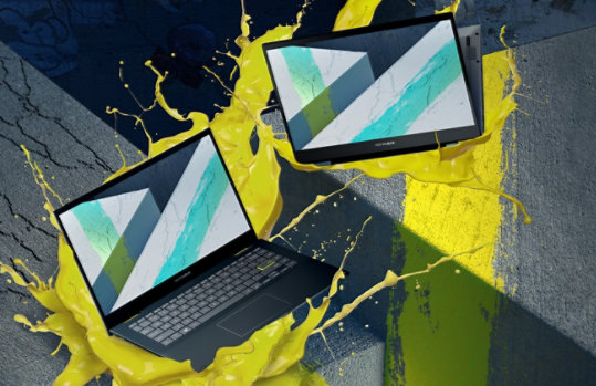 Two Asus VivoBook Flip 14 Laptops demonstrating 2-in-1 versatility.