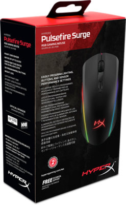 Back view of the Kingston HyperX Pulsefire Surge RGB Gaming Mouse's box