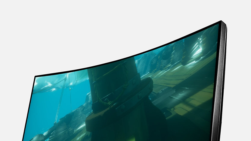 Top zoom of MSI Gaming Monitor Optix MPG341CQR with Sea of Thieves gaming screen