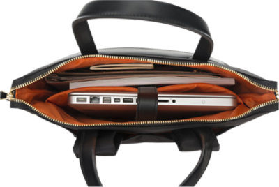 Targus Newport Convertible 2 in 1 Tote/Backpack in Black open from the top to see the inside