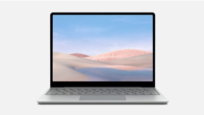 Vista anteriore di un dispositivo Surface Laptop Go aperto. 