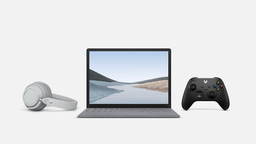 Surface Headphones 2, Surface Laptop 4, and Xbox controller