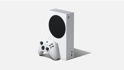 Une Xbox Series S avec une manette sans fil Xbox.