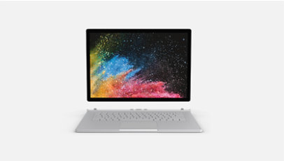 Un surface book 2 con pantalla inteligente separada flotando sobre una funda tipográfica.