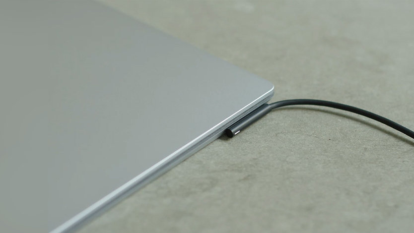 A close-up of the charging port on Surface Laptop 4