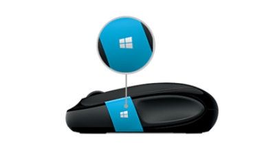 Vista laterale di Sculpt Comfort Mouse che evidenzia la striscia tattile Windows Touch per il pollice.