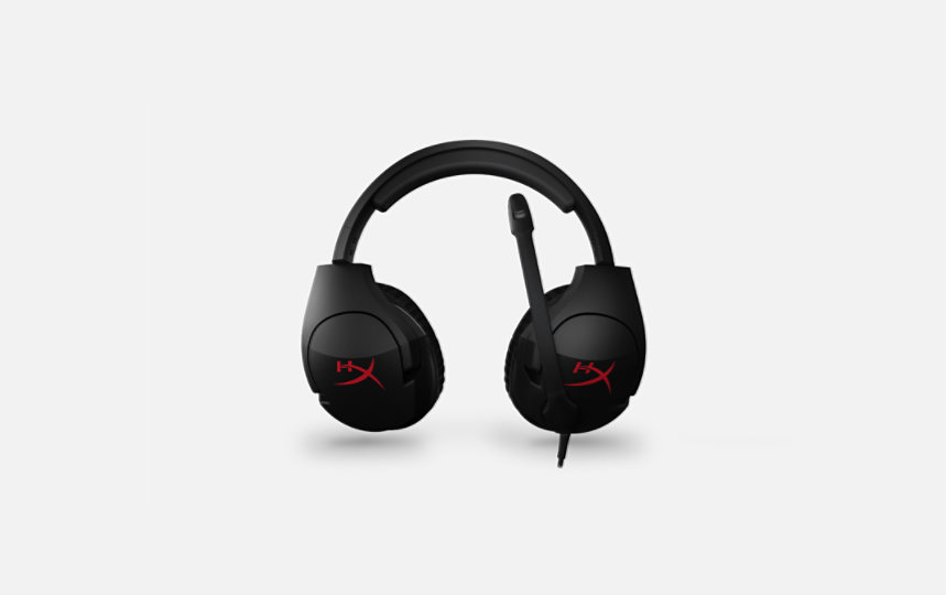 Front view of HyperX Cloud Stinder Headset with mic up.