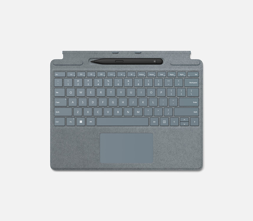 Surface Pro Signature Keyboard mit Surface Slim Pen 2: Ansicht von oben.