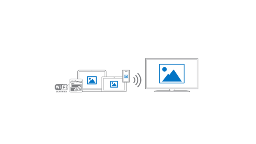 Diagram van draadloze apparaten die afbeeldingsgegevens naar een extern beeldscherm verzenden.
