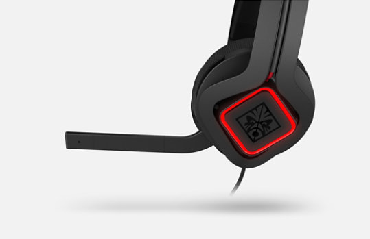 Side view of the Omen headset with microphone turned on