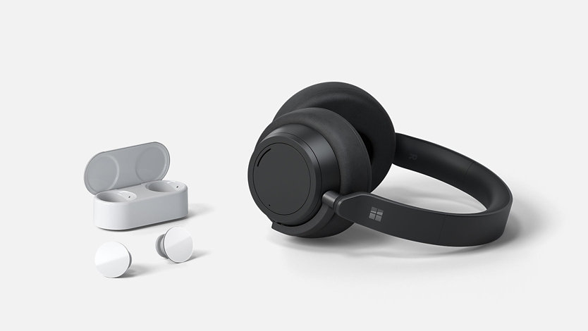 Surface Headphones 2 Sort og Surface Earbuds Gletscher