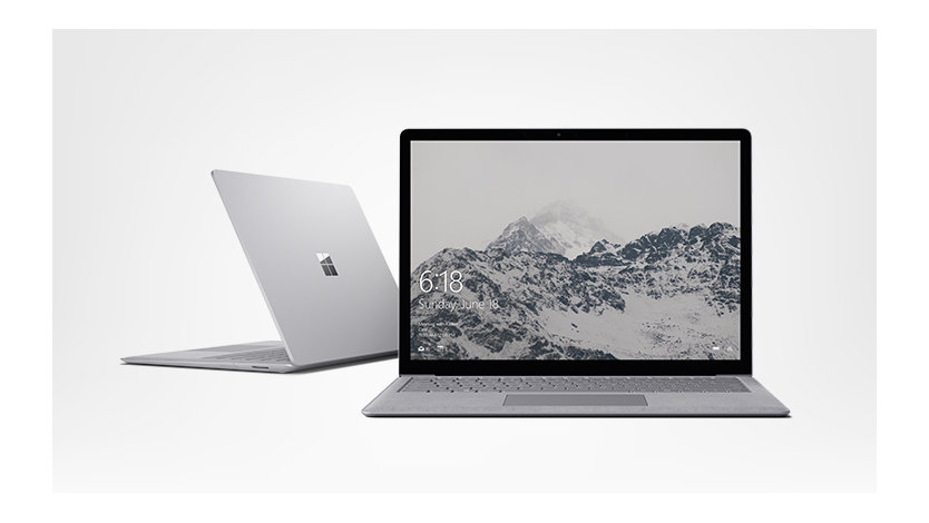 Rear angled view and front view of Surface laptop.