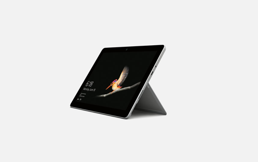 Surface Go in tablet mode with an open Kickstand.