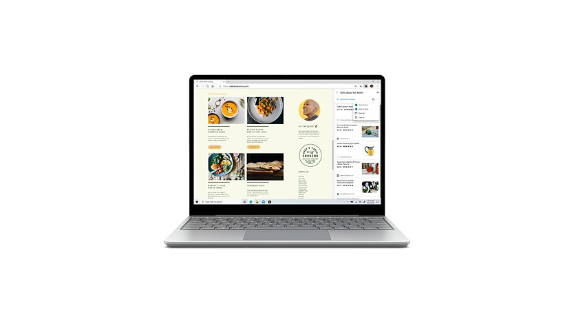 Surface Laptop Go with recipes on screen.