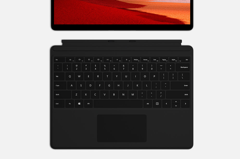 Ett Surface Pro X Keyboard frånkopplat från en Surface Pro X.