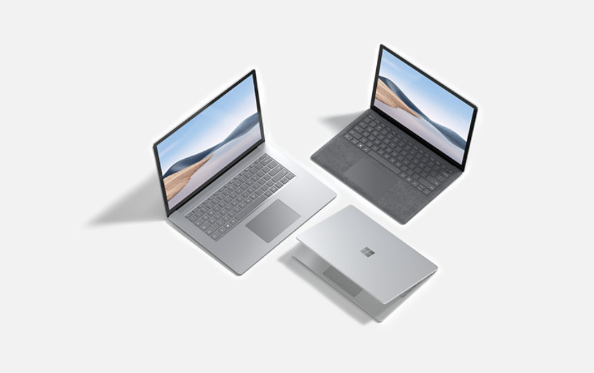 Een arrangement van Surface Laptop 4s.