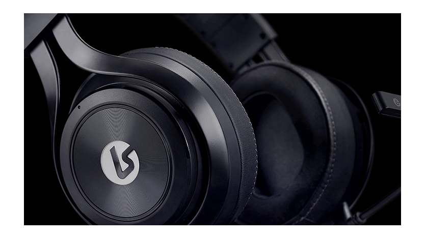 left angle view of the Lucid Sound Gaming Headset highlighting dual mics located on earcup.
