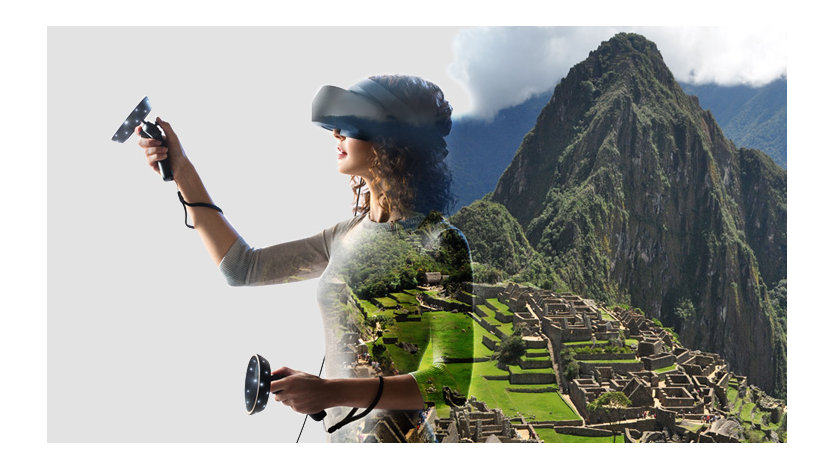 Eine Frau mit Virtual-Reality-Headset