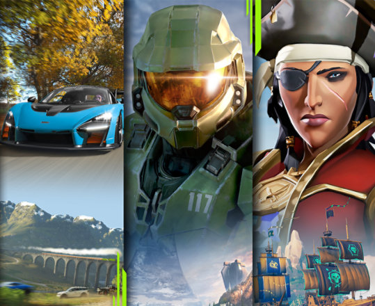 Xbox Game Pass Ultimate 標誌，背景中有各種電子遊戲角色。