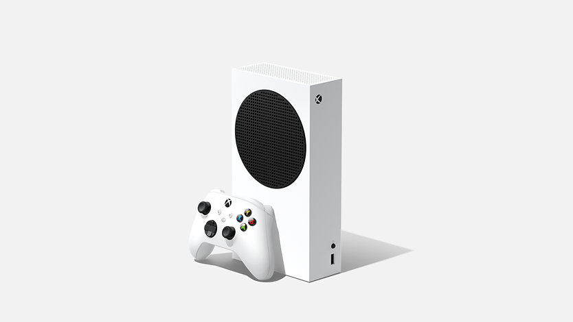 Eine Xbox Series S Konsole und ein Xbox Controller.