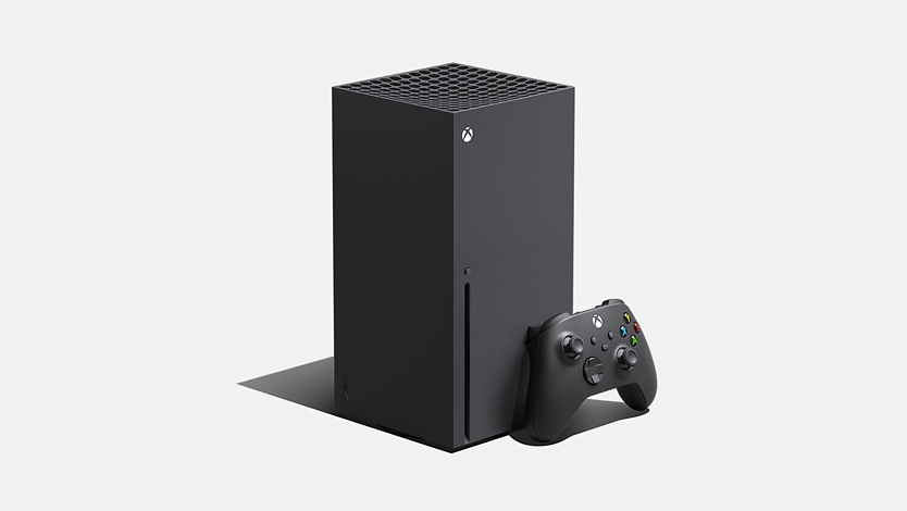 Ъгъл на дясно лице на Xbox Series X и контролер
