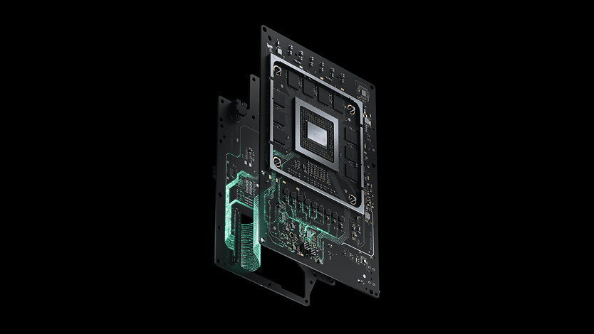 Split motherboard component of Xbox Series X console.