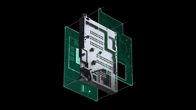 Heat sink chassis component of Xbox Series X console.