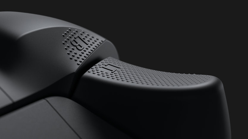 Close up of a trigger on Xbox wireless controller.