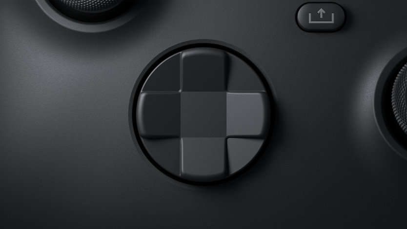 Pohled zepředu šikmo na směrový ovladač bezdrátového ovladače pro Xbox