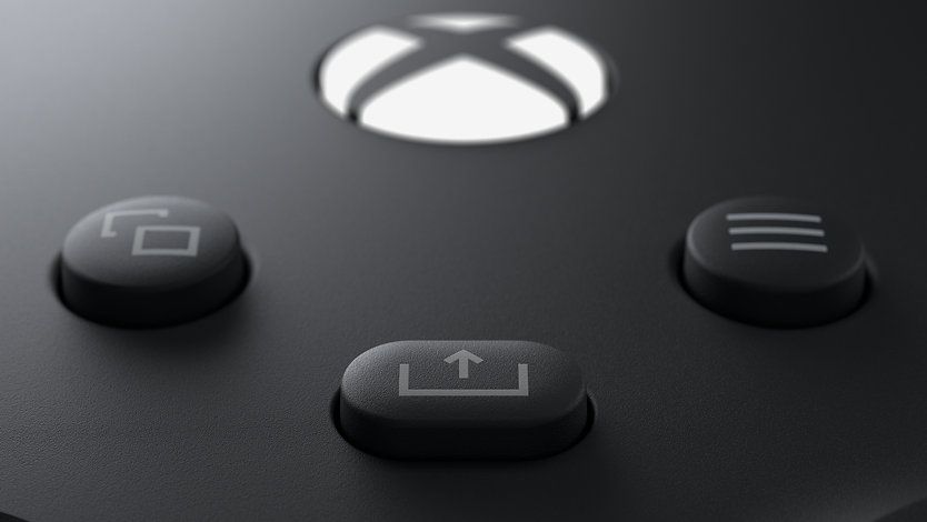Close up of Share button on Xbox wireless controller.