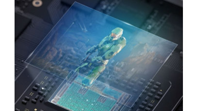 Image from Halo game over superimposed over internal Xbox Series X components.